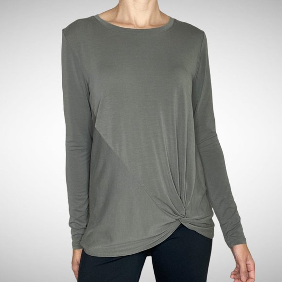 Decjuba Long Sleeve Khaki Green Top - Picture 2 of 6